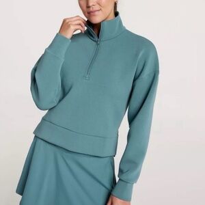 Calia Teal Green Quarter Zip Funnel Neck Scuba Pullover Sweater Size Medium